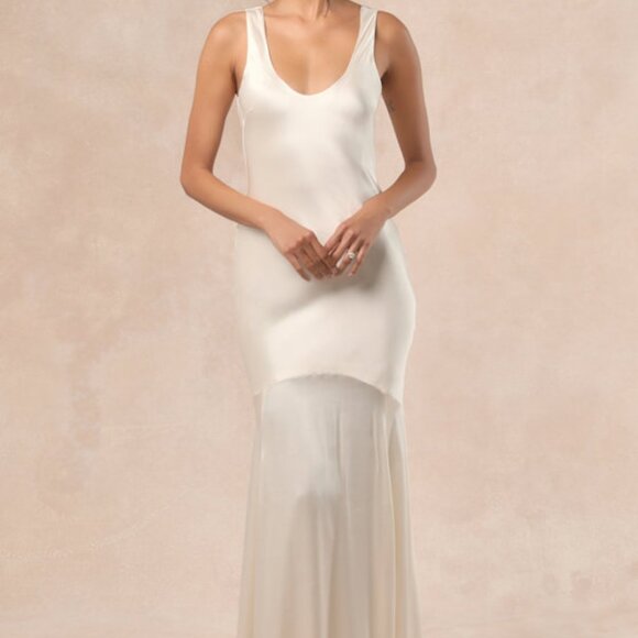 Lulus Dresses & Skirts - Lulus Love All Of Me Champagne Satin Maxi Dress Beige - Size XL